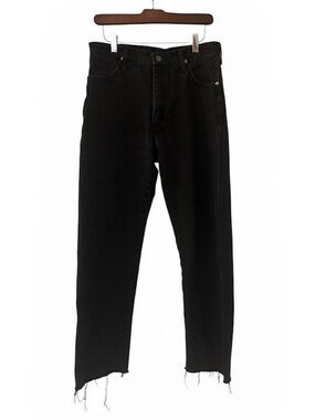 WRANGLER Men’s Black Slim Straight Jeans with Frayed Hem